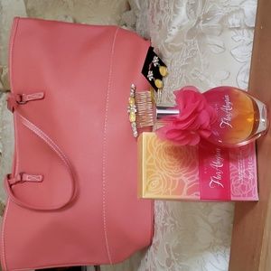 NWT, Perfume, Flor Alegria, Tote & Jewelry Set.